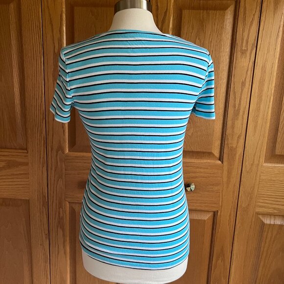TALBOTS -- Cotton V-Neck Tee - Merida Stripe -- Excellent Condition - Picture 4 of 13
